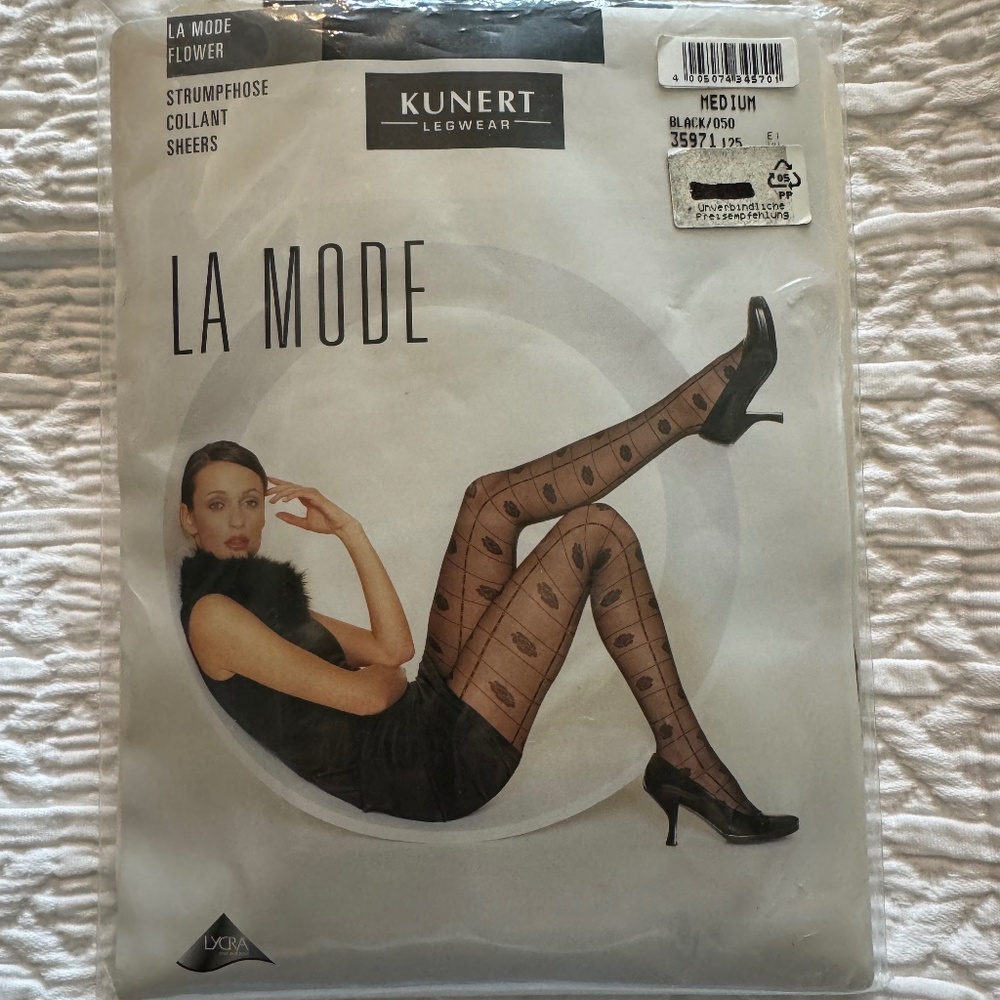 KUNERT Legwear, La Mode FLOWER, Black, Medium